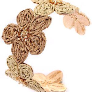 Colorful Raffia Flower Wide Open Cuff Bracelet for Women - Spring Summer Tropica